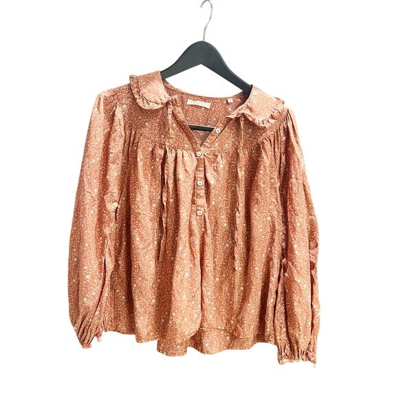 Doen Tops - Doen Floral Billi Jean Blouse Size XS Rust Tamarillo Prairie Paisley Casual